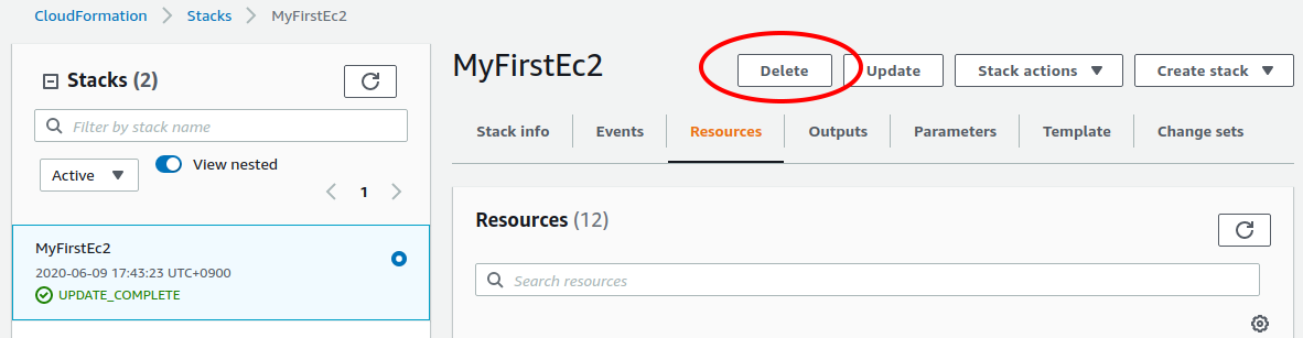 cloudformation delete